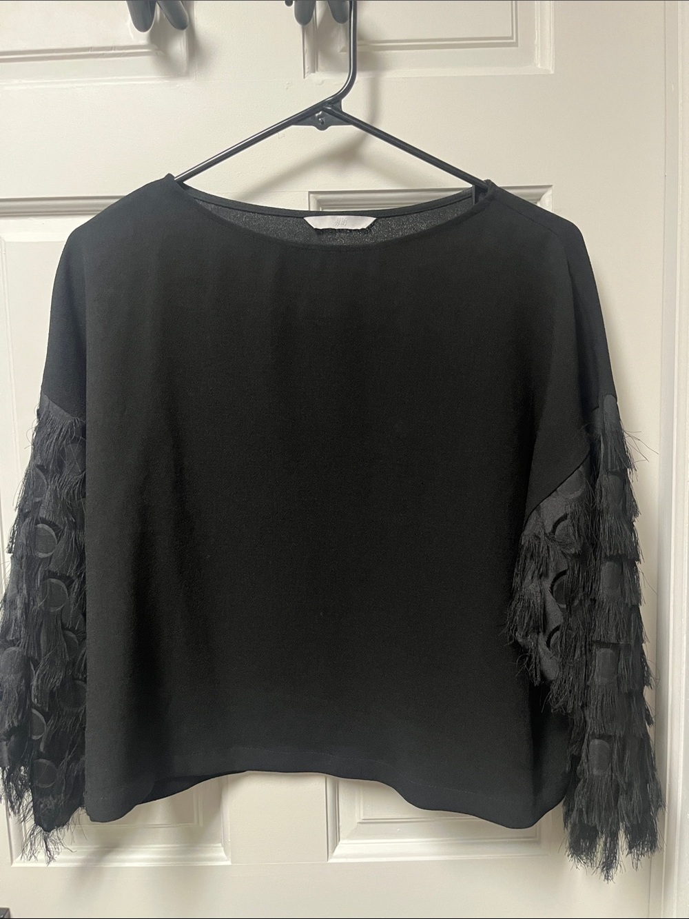 H&M Black Fringe-Sleeve Blouse